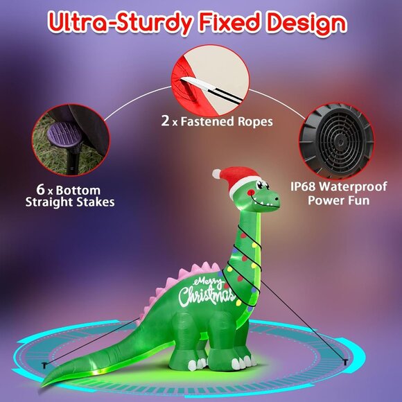 🆕10FT Christmas Inflatables Big Green Dinosaur LED Yard Outdoor Decorations - Picture 4 of 7